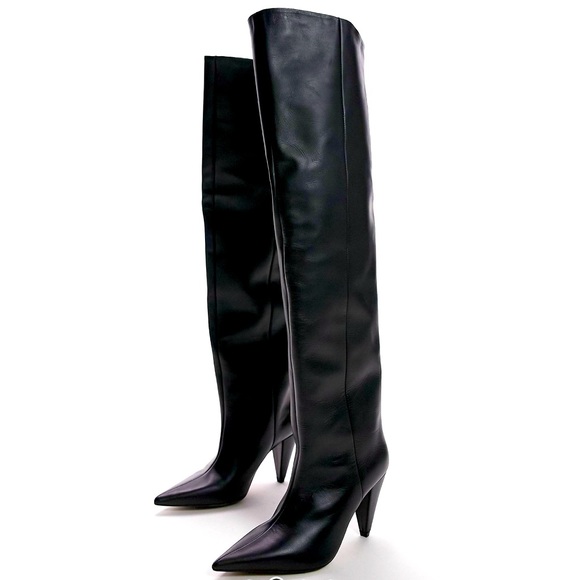 TopShop Tabitha cone premium leather knee-high boots - Picture 1 of 7